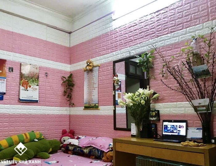 xốp dán tường giả gạch màu hồng