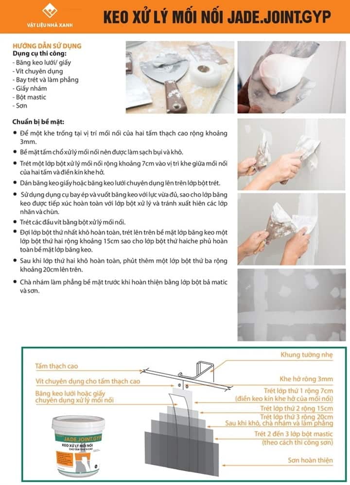 thi công xử lý mối nối thạch cao