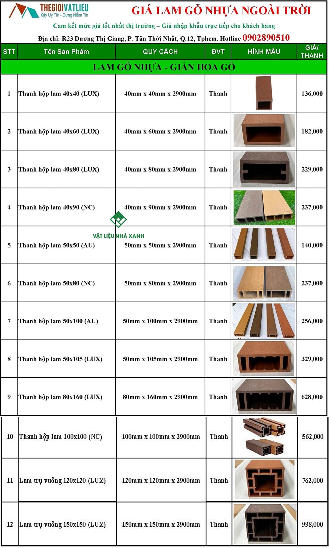 Giá Gỗ Nhựa Ngoài Trời Rẻ Nhất tại TPHCM - Tổng Kho Phân Phối 188 gia thanh lam go nhua ngoai troi