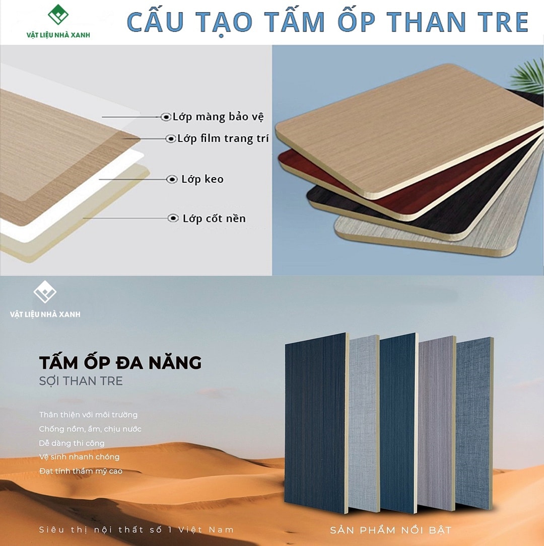 Tấm Ốp Than Tre 5mm Việt Nam - Vân Đá, Vân Gỗ, Vân Vải, Đơn Sắc 31 cau tao tam op than tre
